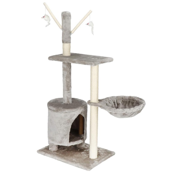Ansamblu joaca pisici loc zgariat ascunzatoare culcus soricei, 108 cm, stalpi sisal, gri