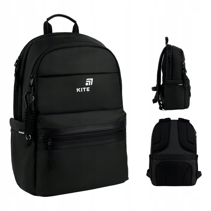 Rucsac scolar adolescenti pentru scoala si calatorii, 2 compartimente, negru, Kite