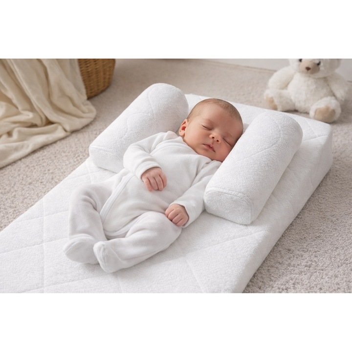 Perna antireflux bebe inclinata suport somn nou nascut lavabila, Poliuretan, Alb