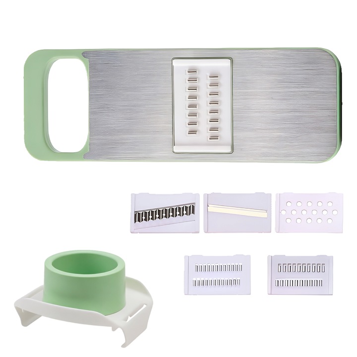 Feliator 5 in 1 pentru bucatarie, feliator de legume cu lame multiple pentru chipsuri de cartofi, razatoare de legume, taietor de legume, razatoare si curatator pentru sarcini mici in bucatarie (verde)