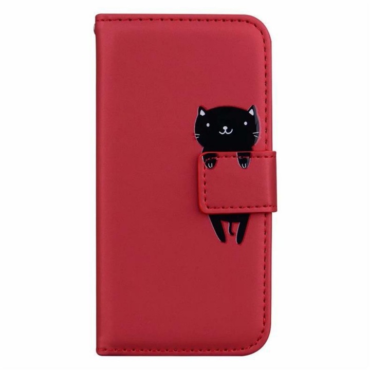 Husa pentru telefon, potrivita pentru iPhone 16 Pro, material PU + TPU, rezistenta la cadere, rezistenta la zgarieturi, amortizoare de socuri, functie de suport, portabila, Rosu