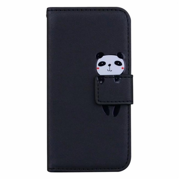 Husa pentru telefon, potrivita pentru iPhone 16 Pro, material PU + TPU, rezistenta la cadere, rezistenta la zgarieturi, amortizoare de socuri, functie de suport, portabila, negru