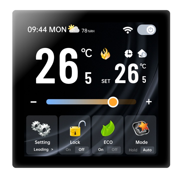 Termostat inteligent Ergowave NICE Smart WiFi, negru, 16A, cu ecran tactil TFT HD de 4"