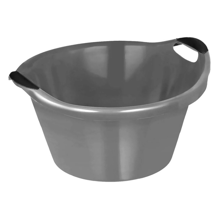 Леген, 15 литра, пластмаса, с черни дръжки, 43x20 см, сив
