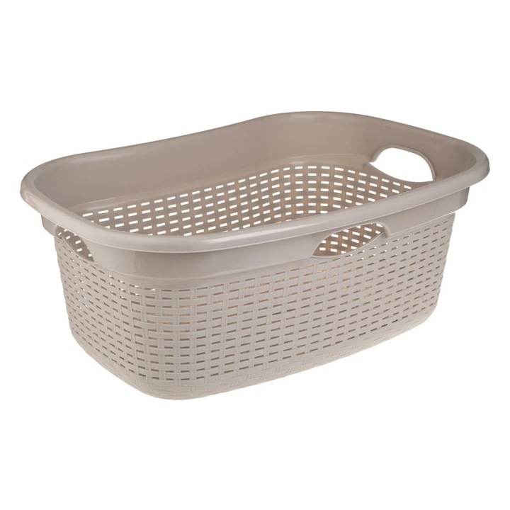 Леген за дрехи, 60 литра, перфорирана плетен дизайн, бежов, 64x42x25 см