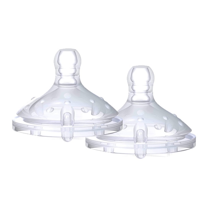 Set suzete Nûby Natural Touch SoftFlex 214117986, Pentru biberon, 0+ luni, 2 bucăți, Silicon, Transparent