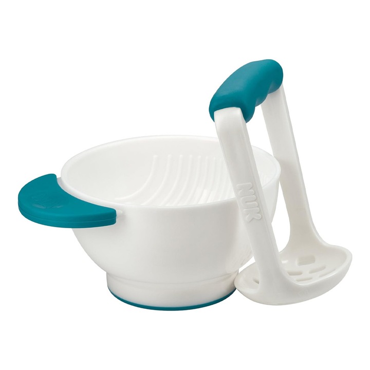 NUK Fresh Foods 203227532 pürékészítő készlet, püréprés, csúszásgátló fogantyúk és alap, 140g, kék