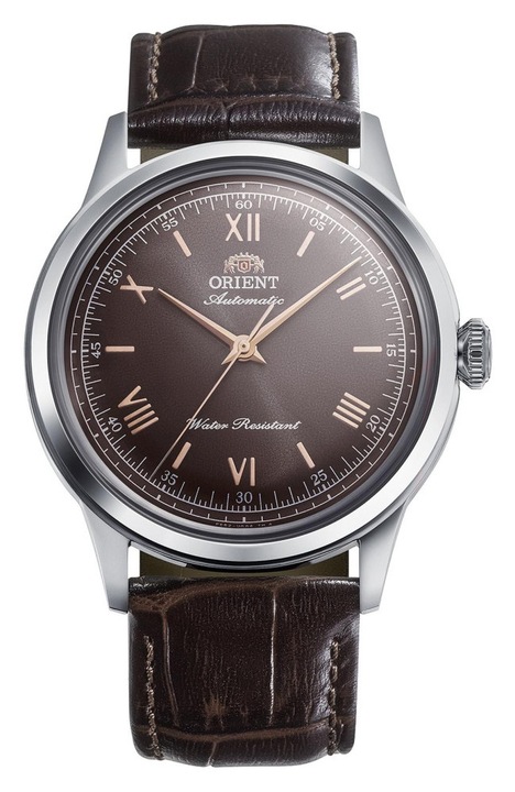 Férfi karóra Orient RA-BB0004Y30B Bambino Automatic, bőr szíj, kerek tok, 38x12mm, barna számlap, vízálló 30m