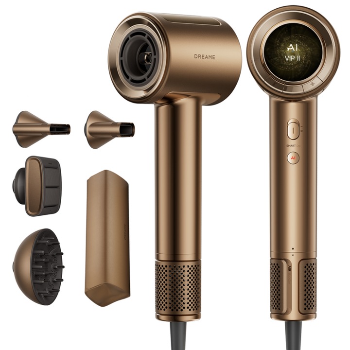 Сешоар Dreame Pilot AHX01A, 1600W, A.I режими, 3 скорости, 4 темп., 55 м3/ч, Йонизация, NTC, LED, Интелигентно регулиране на потока, Бронз