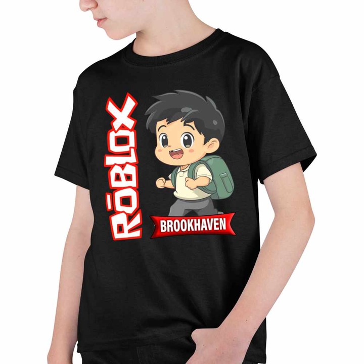 Tricou Copii Baieti Brookhaven Roblox Gamer, Fekete