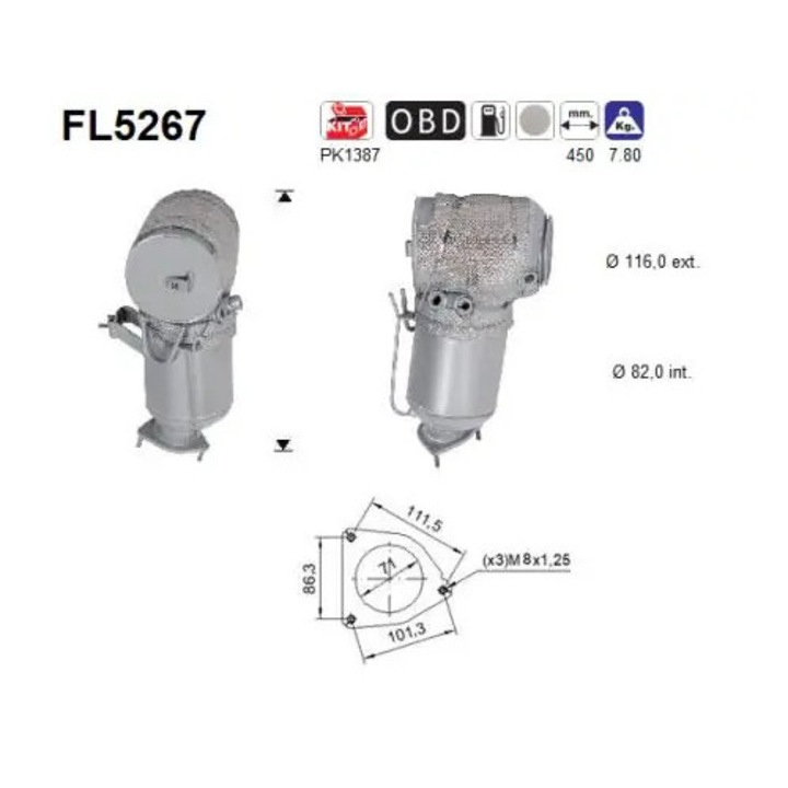AS FL5267 részecskeszűrő Volvo S90 II/V90 II/V90 II Cross Country/XC60 II/XC90 II, 2.0 dízel, jóváhagyott