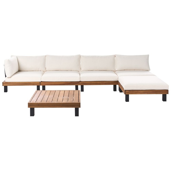 Set coltar pentru gradina cu 5 locuri Frazzano Lemn de acacia certificat Alb-murdar