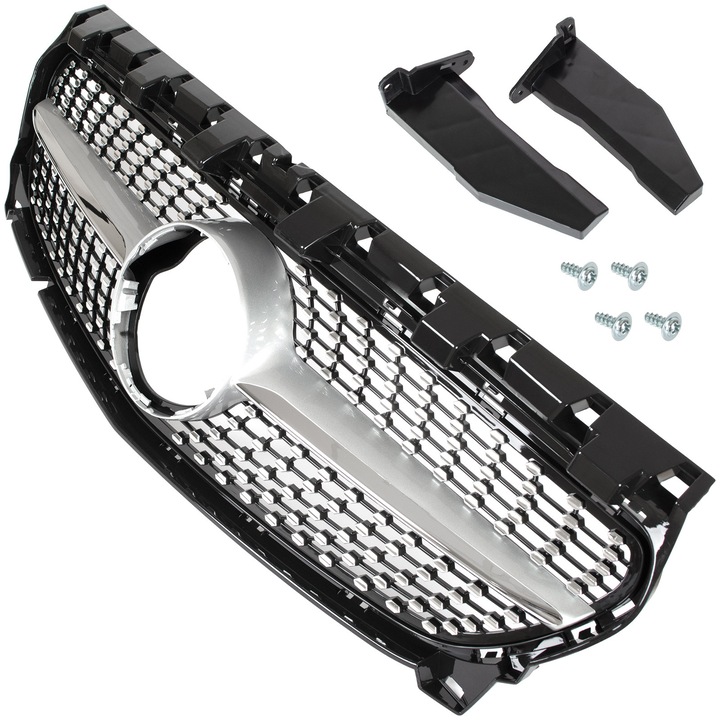Hűtőrács Mercedes-Benz CLA C117/W117-hez, 2013-2019, fényes fekete és króm, új