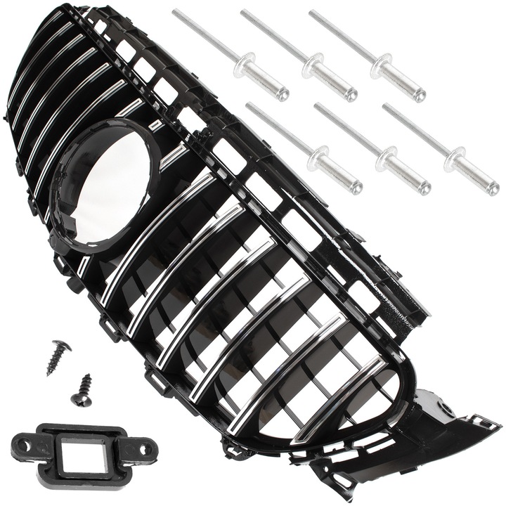 Grill díszrács Mercedes-Benz E-OSZTÁLY W213 W238 C238, fekete zongoralakk + króm, 360 fokos kamera nyílással, szett