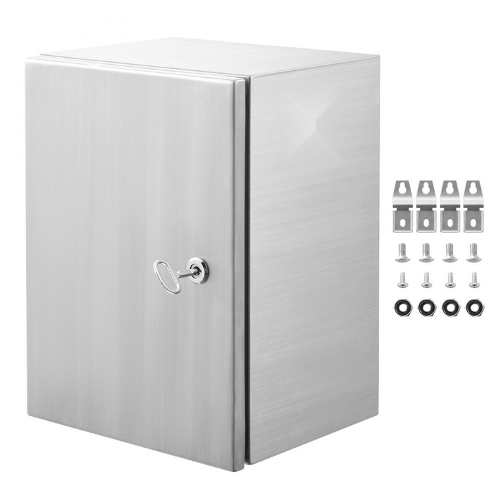 Cutie electrica din otel inoxidabil 304, 40x30x15 cm, Pentru echipamente electronice, Asamblare perete, Blocare balamale, Placa de montare, Rezistenta la apa IP66