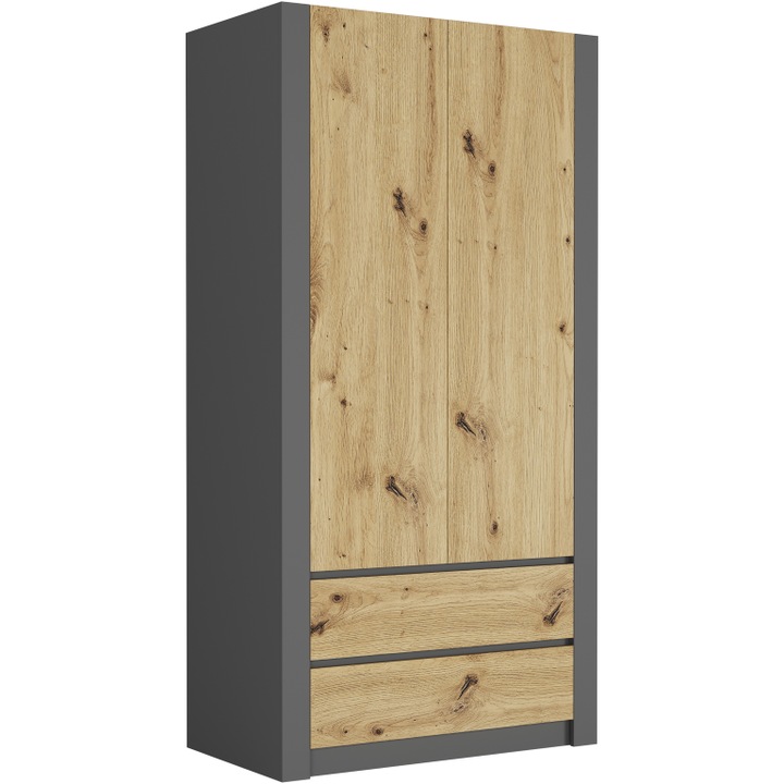 Гардероб Mobene B20, 2 врати, 2 чекмеджета, антрацит, 180x55x90cm