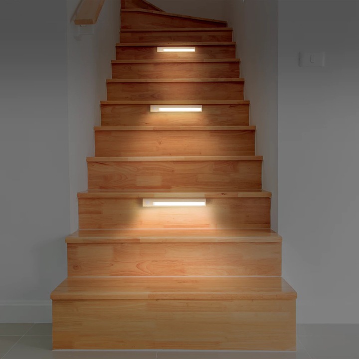 Lampa LED cu senzor de miscare Home Deco Factory, efect lemn, bej, 23.5x3x1.3cm