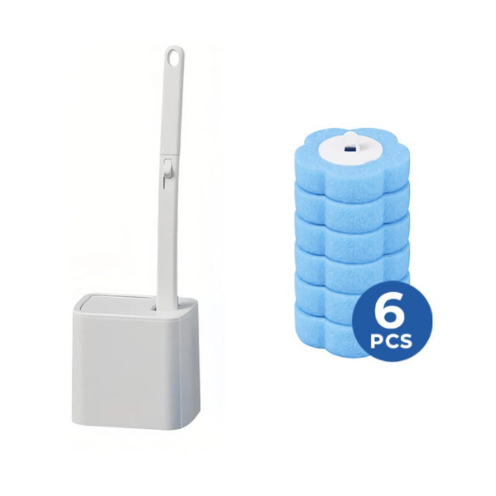 Perie pentru wc, Coolmango, Ninjatoilet, Capete de unica folosinta, Curatator incorporat, Maner ergonomic 40 cm, Gri