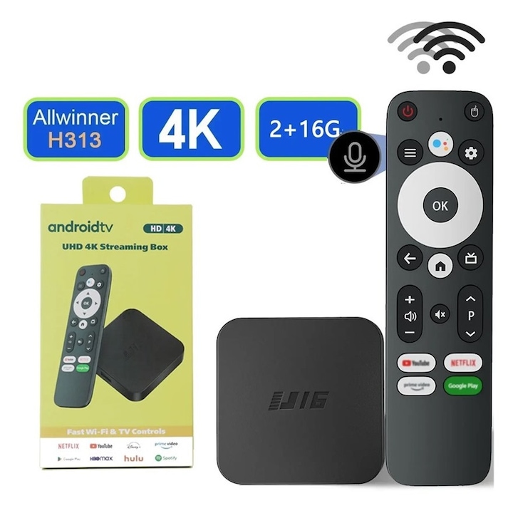 Android TV Box 1TECH U16, UHD, 4K, Стрийминг устройство, Google Assistant, Wi-Fi 2.4/5G, Bluetooth, Черен