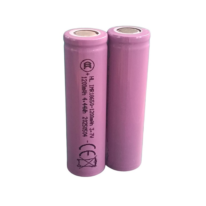 Baterie Li-ion 18650, 1200mAh, 3.7V, set 2 buc, dimensiune 18x65mm, culoare mov