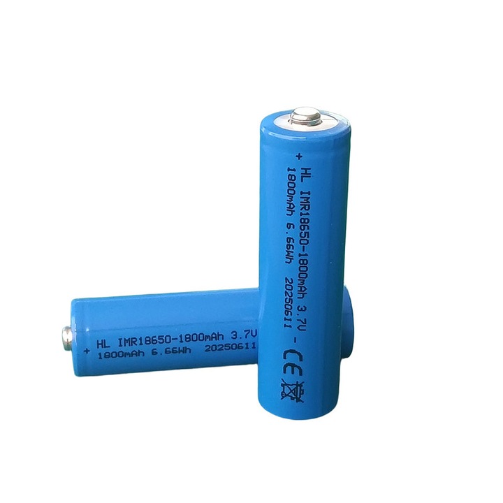 Set 2 baterii 18650 Li-ion 1800mAh 3.7V, albastru inchis, dimensiune 18x65mm
