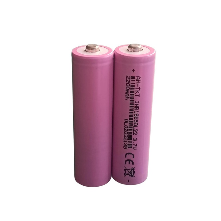 Baterie Li-ion 18650, 2200mAh, 3.7V, set 2 buc, roz, dimensiune PH18x65mm