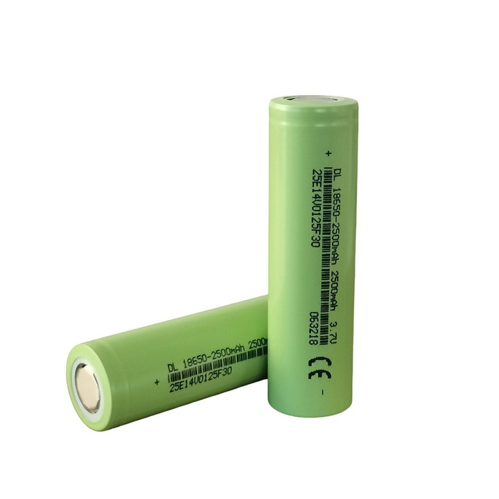 Baterie reincarcabila Li-ion 3.7V 18650 2500mAh Verde Fruct Plat, 2 bucati per pachet pentru Dispozitive Casnice