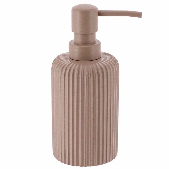 Dozator Sapun Lichid, TENDANCE, Sida, Material Polirasina Rezistenta Cu Textura Striata, Design Modern Si Elegant, Pompa Ergonomica, Finisaj Mat, Organizator Baie Sau Bucatarie, Capacitate 230 ml, 17 cm, Bej Cappuccino