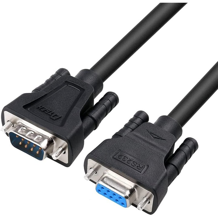 Cablu RS232 Serial M/F Dtech 1, 5m Negru, conectori cu suruburi