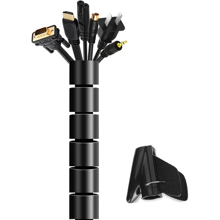 Capac cablu, diametru 22 mm - lungime 3 m, conducta electrica pentru birou si acasa, TV/computer/audio, pentru gestionarea cablurilor sau ascunderea cablurilor, negru, taiat DIY