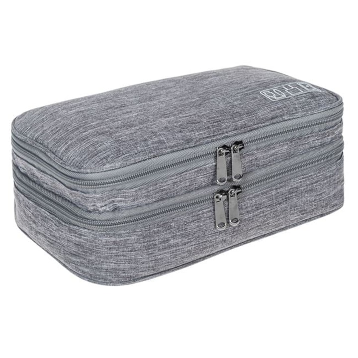 Husă pentru depozitare cabluri și accesorii, BREZIUM, 2 niveluri, gri, 27x20x9 cm