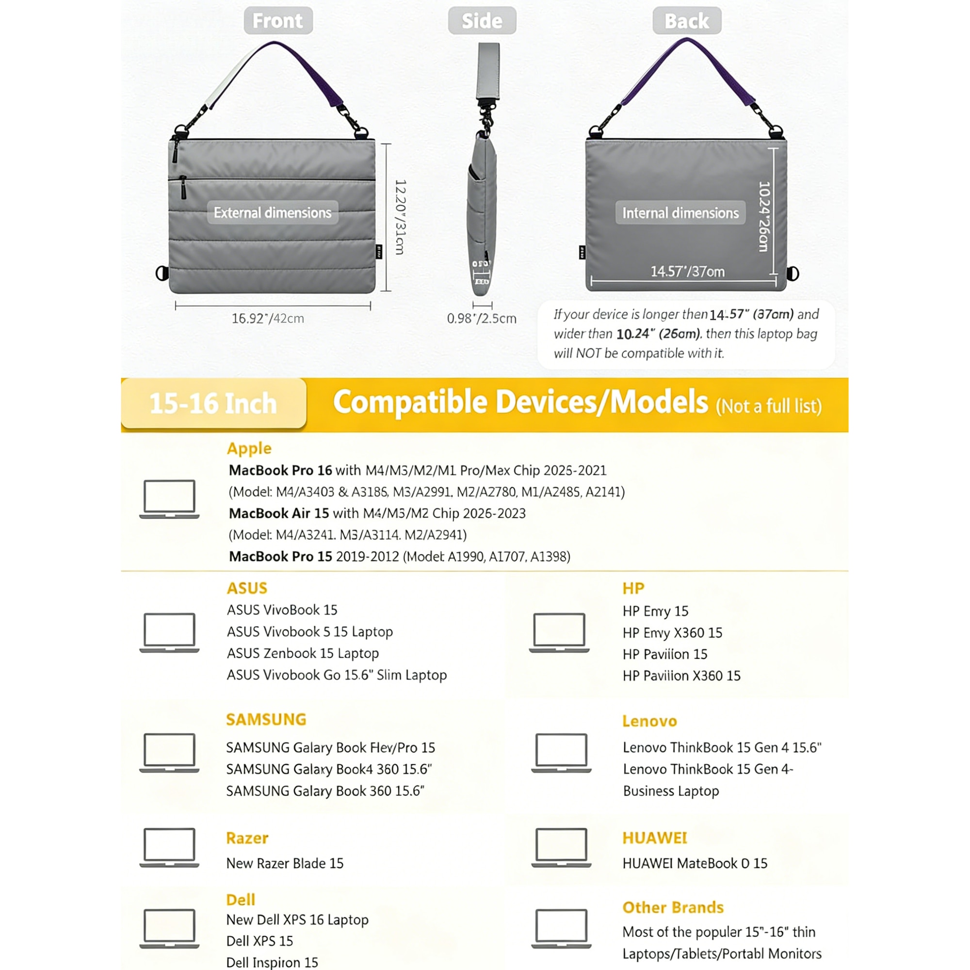 Geanta laptop portabila, oein®, 13'', 14'', 15'', 16'' inch, pentru notebook, ultrabook, impermeabila, compatibila Macbook Pro, Air, Gri