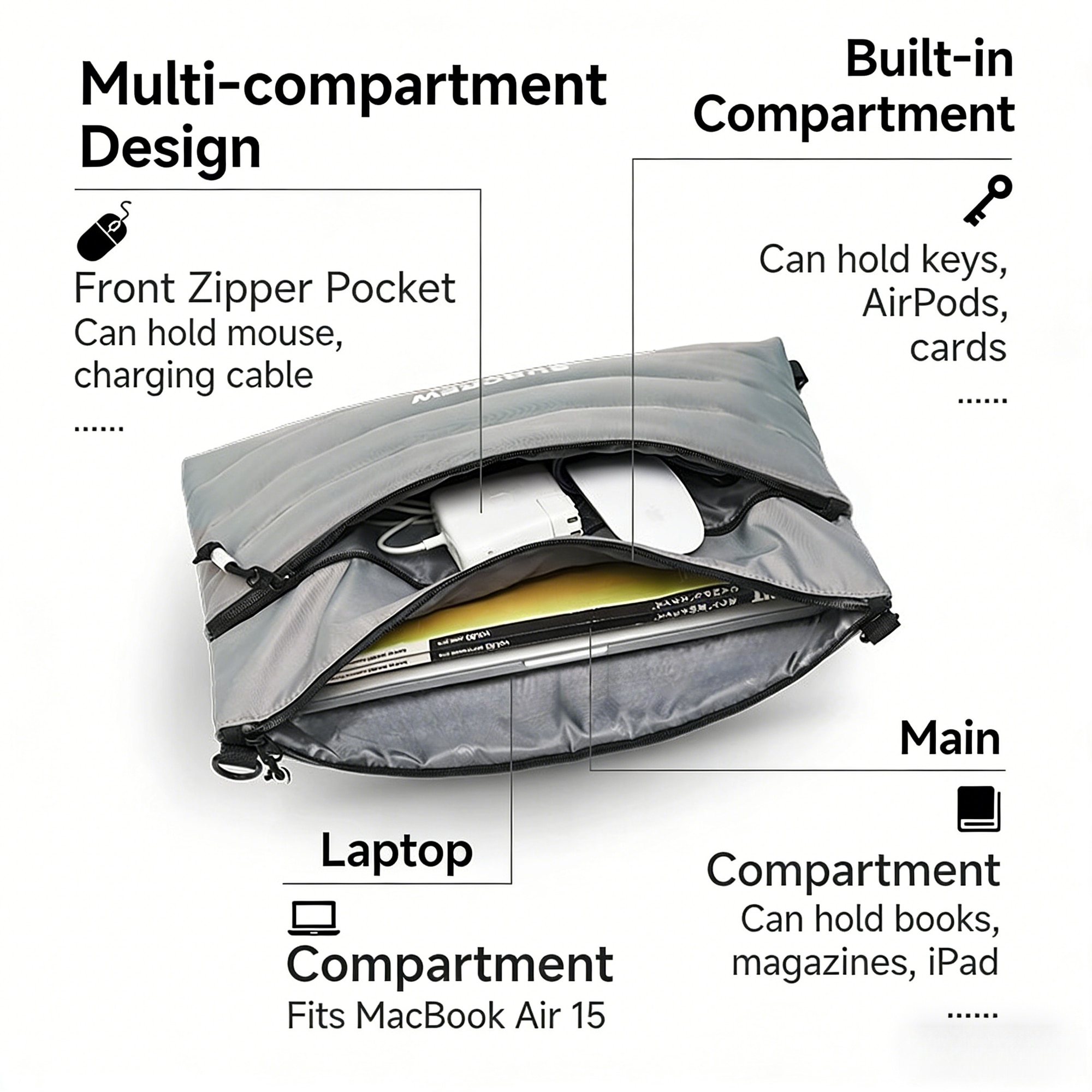 Geanta laptop portabila, oein®, 13'', 14'', 15'', 16'' inch, pentru notebook, ultrabook, impermeabila, compatibila Macbook Pro, Air, Gri
