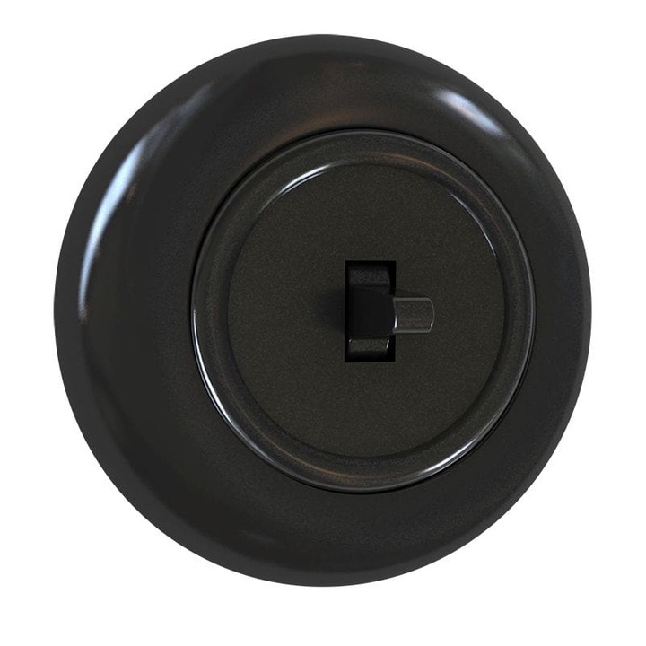 Intrerupator Simplu Rotund Incastrat cu Rama Interior IP20 Plastic NEGRU LOFT DPM