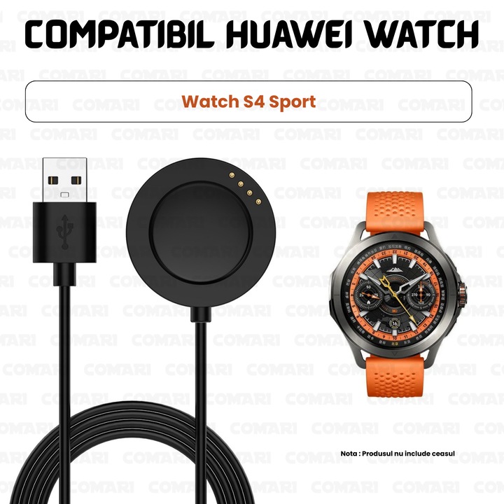 Incarcator pentru Xiaomi Watch S4 Sport Comari® PowerDock, incarcare wireless stabila, cablu USB, Negru
