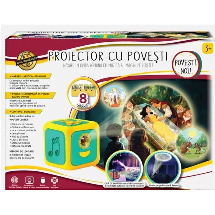 Proiector cu povesti 2026, cu muzica pentru copii, in limba Romana, 8 Discuri