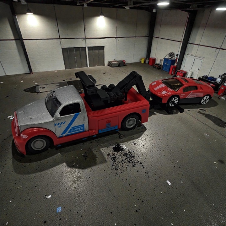 Set de Transport Autoplatformă cu Mașină Sport, Vision XXI, Cabina Metalică, Rampa de Acces, Mecanism Pull-Back