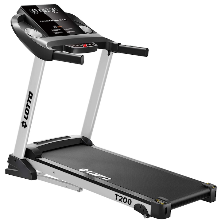 Banda de alergat electrica Lotto Smart T200, motor 2 CP, inclinare manuala, calculator LED, bluetooth YpooFit/Kinomap/Zwift, greutate maxima utilizator 120 kg, suprafata de alergat 105x40 cm, 0.8-12km/h, pliabila
