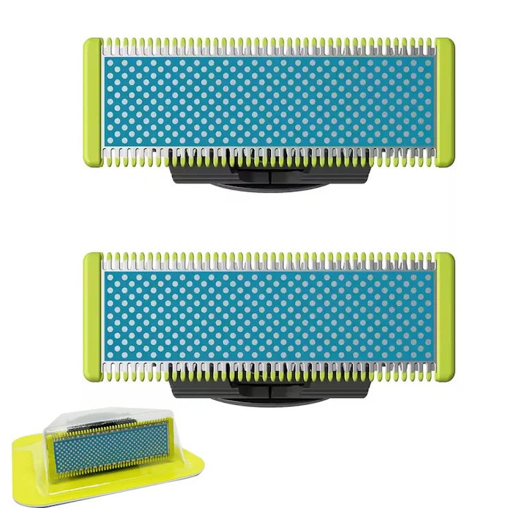 Philips OneBlade és OneBlade Pro cserepengék, kétpengés készlet, ultraérzékeny bőrre alkalmas, rozsdamentes acél szerkezet, nedves és száraz használatra alkalmas, zöld
