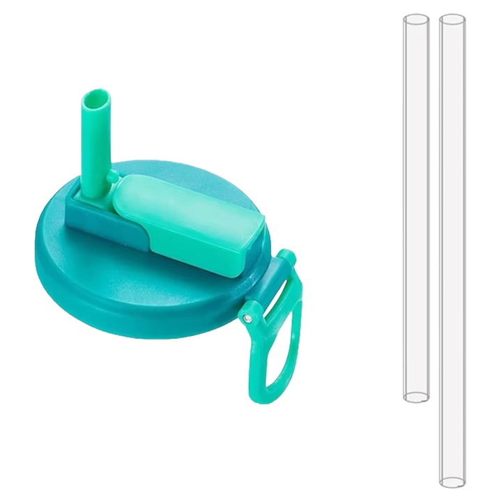 Капак против разливане за кенчета, Flippy, Модел с прозрачна сламка, За многократна употреба, от пластмаса, с дръжка за носене, 5.4 см, Син