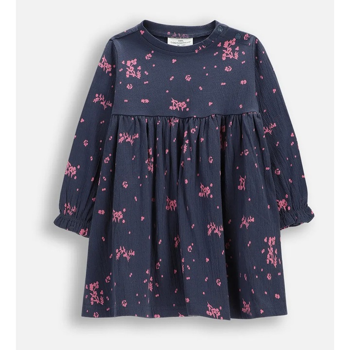 Rochie Coccodrillo bleumarin cu motiv floral, bumbac, pentru fete, Bleumarin