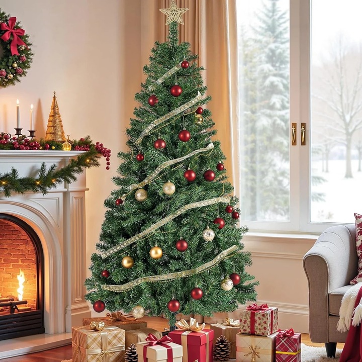 Brad artifical de Craciun Songmics, PVC, verde, 78 x 180 cm