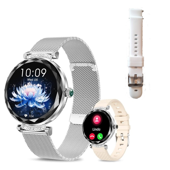 Smartwatch GBV LOGIC S336, ezüst színű, AMOLED kijelző, 390x390 felbontás, sport módok, 30 mm-es kijelzőméret, pulzusmérés, véroxigénszint mérés, vérnyomásmérés, alvásminőség figyelés, 3 szíj, FitCloudPro alkalmazás