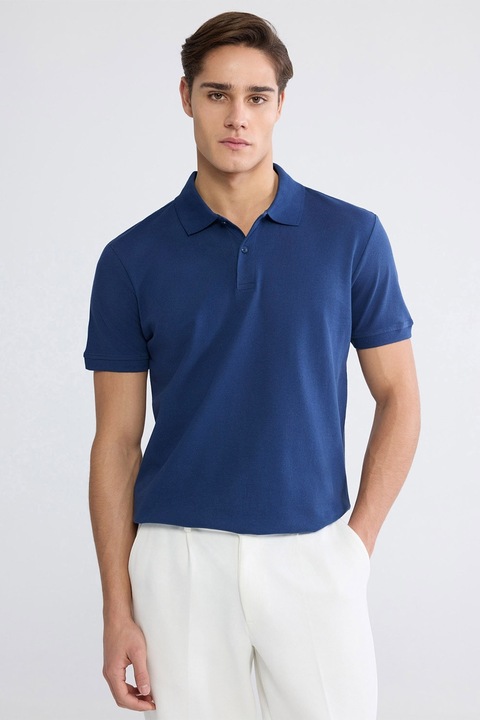 LC WAIKIKI, Tricou polo din bumbac pique, Albastru inchis