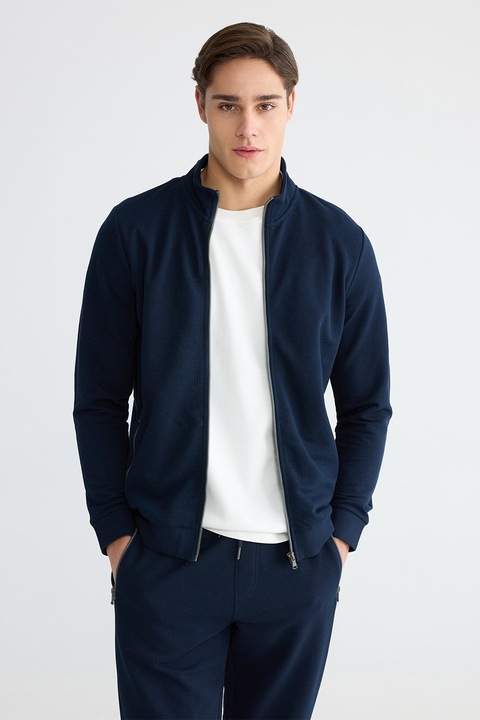 LC WAIKIKI, Bluza de trening din amestec de bumbac cu fermoar, Bleumarin, S