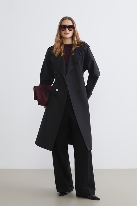 LC WAIKIKI, Trenci cu revere decupate, Negru, XL