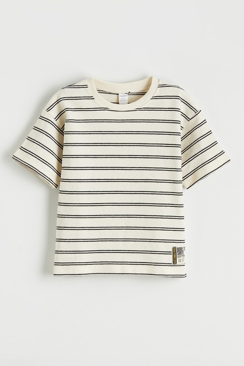 LC WAIKIKI, Tricou in dungi cu maneci cazute, Alb/Albastru ultramarin