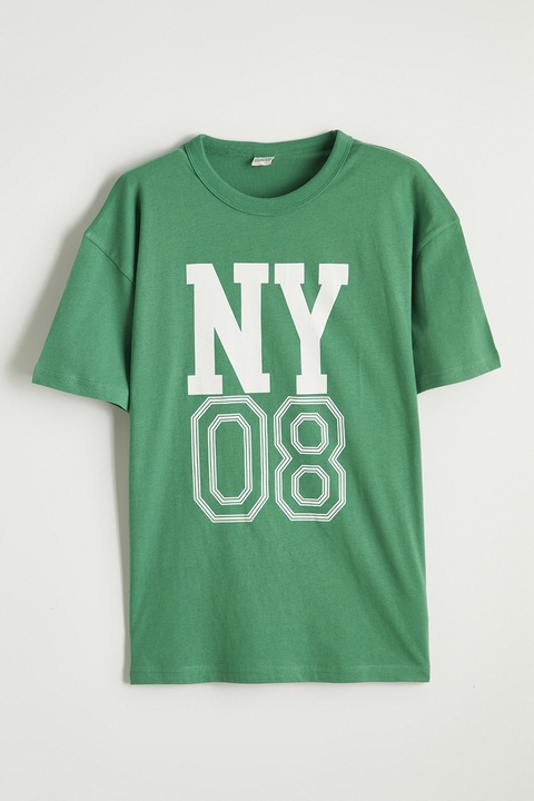 LC WAIKIKI, Tricou cu imprimeu text, Alb, Verde, 140-146 CM