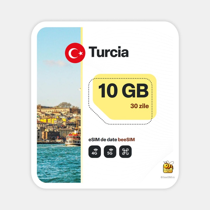 Cartela eSIM Internet, beeSIM, Turcia, 10GB, 30 zile