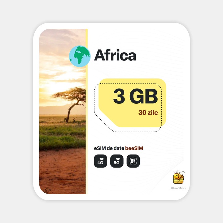 Cartela eSIM Internet, beeSIM, Africa, 3GB, 30 zile